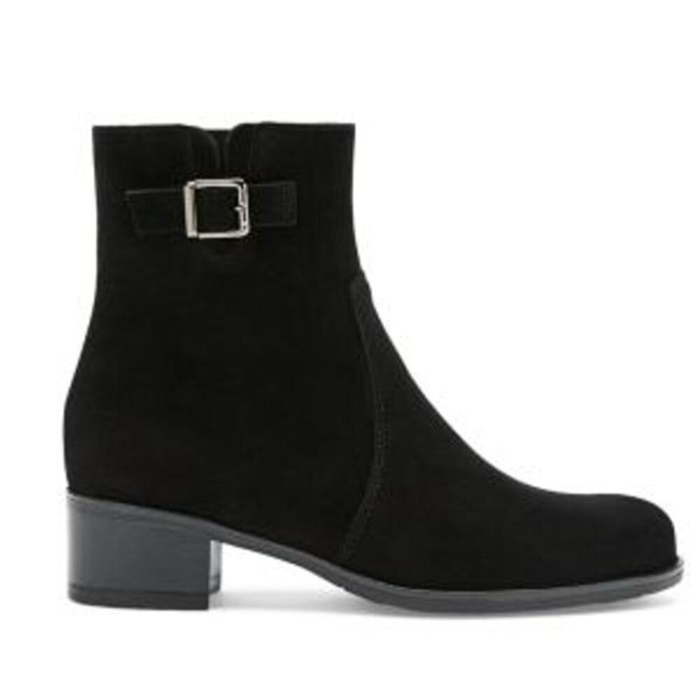 La Canadienne NWOB Halo Buckled Booties Black Suede Size 8 Floor Model Side Zip